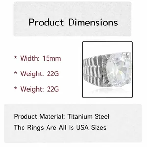 Primer plano de anillo de acero de 15mm con circón ovalado grande y banda texturizada