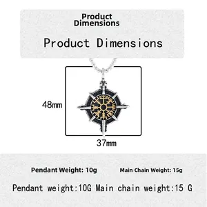 Colgante brújula vikinga Vegvisir en acero inoxidable de 48mm con detalles de peso