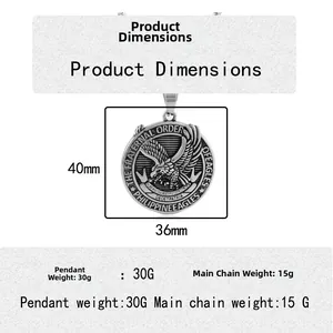 Pendente aquila retrò in acciaio inossidabile medaglia rotonda 40mm collana punk uomo