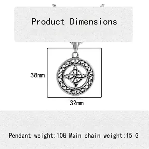 Celtic knot pendant necklace 38x32mm dimensions in vintage stainless steel style