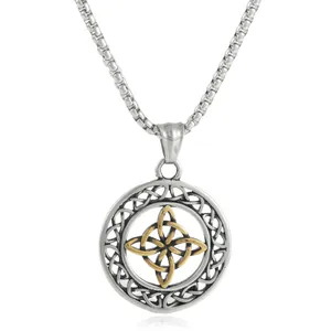 Vintage Stainless Steel Celtic Knot Witch Knot Pendant Necklace For Men Punk Hollow Round Geometric Fashion Jewelry Gift