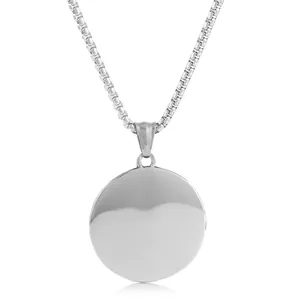 Polished stainless steel round angel pendant necklace with vintage punk box chain