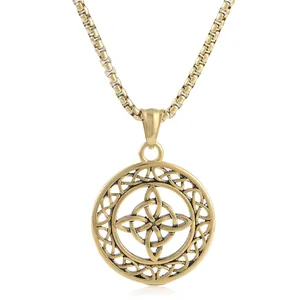 Gold Celtic knot pendant on box chain, vintage punk style stainless steel jewelry