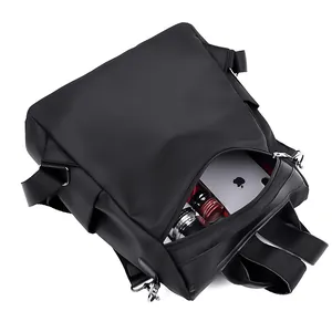 Minimalist black waterproof nylon backpack for women with anti-theft back zipper design