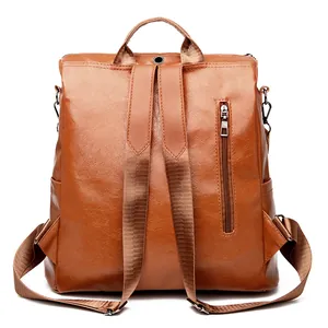 Dunkelbrauner Anti-Diebstahl-Rucksack für Damen aus PU-Leder mit großer Kapazität im Retro-Stil