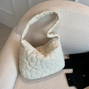 Borsa a Spalla da Donna Trapuntata a Fiori Grande Capacità in Cotone Imbottita Borsa Tote Nuvola Casual Hobo Borsa a Tracolla per Lavoro