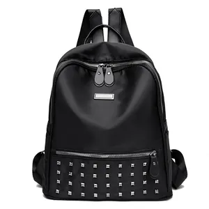 Women Fashion Backpack Waterproof Nylon Oxford Cloth Metal Rivet Decor Retro Style Travel School Casual Bag With Anti-theft Pocket