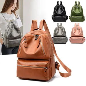 Women's Vintage PU Leather Backpack Fashion Multi-Pocket Large Capacity School Bag Casual Travel Shoulder Bag For Ladies