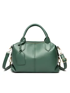 Elegante borsa Boston verde scuro in pelle PU con dettagli dorati e tracolla sottile