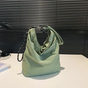 Women Minimalist Nylon Shoulder Bag With Braided Rope Strap Large Capacity Solid Color Crossbody Tote Bag Casual Daily Office Commuter Handbag