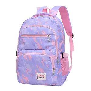 Lightweight purple and pink camouflage kids backpack with large storage compartments