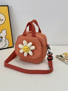 Orange canvas crossbody bag with 3D sunflower and adjustable shoulder strap for girls