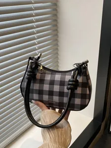 Damen Mode Schachbrett Achseltasche PU Kunstleder Schultertasche Mit Knotengriff Trendige Handtasche Umhängetasche Für Den Alltag