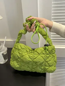 Women Fashion Quilted Cloud Bag Pleated Bubble Nylon Shoulder Bag Casual Crossbody Baguette Handbag With Zipper Handle