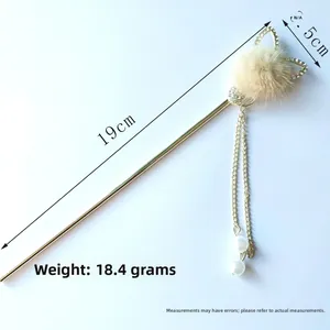 Detail showing plush cat ear hair stick with rhinestones, 19cm length and 18.4g weight