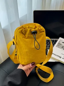 Women Fashion Mini Nylon Crossbody Bag Lightweight Waterproof Drawstring Shoulder Bag With Adjustable Strap Casual Phone Pouch For Daily Travel