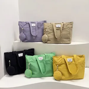 Large nylon tote bags for women in multiple colors with matching round coin purses