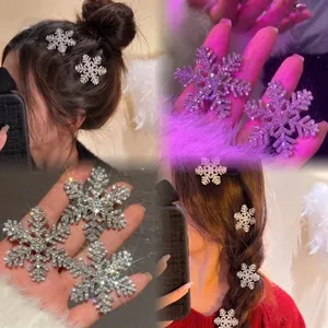 Detailed views of sparkling rhinestone snowflake hair clips for elegant winter hairstyling