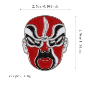 Detailed size map of red Peking Opera face brooch with dimensions 2.5cm by 2.9cm