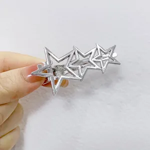 Fashion Hollow Star Hair Clip Zinc Alloy Duckbill Clip Silver Overlapping Pentagram Side Clip For Women Daily Hair Accessories
