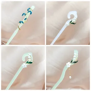 Alter chinesischer Stil Blumen Haarnadel Vintage Hanfu Haarstab mit Quaste Maiglöckchen Bambusform Harz Legierung Haarschmuck für Damen Hochzeit Fotografie