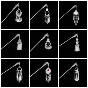 Chinese Traditional Style Silver Color Alloy Hair Stick With Tassel Bell Hollow Butterfly Flower Hairpin For Women Hanfu Accessories