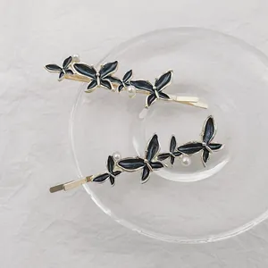 Eleganter Schmetterling Haarnadel Vergoldete Legierung Haarklammer Mit Schwarzer Emaille Und Imitationsperle Für Damen Haarschmuck