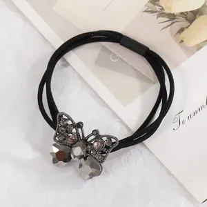 Eleganter schwarzer Kristall-Schmetterlings-Haargummi mit Strass auf elastischem Band