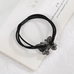 Eleganter schwarzer Kristall-Schmetterlings-Haargummi mit elastischem Band und Strass