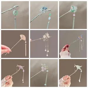 Vintage Chinese Style Hair Stick With Tassel Phoenix Butterfly Flower Enamel Alloy Hair Pin For Women Hanfu Accessories