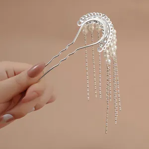 Épingle à Cheveux à Gland de Künstliche Perles Style Palais Rétro Chinois Ajouré en Alliage en U pour Femmes Mariage Fête Bijoux