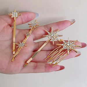 Achtzackiger Stern Strass Haarklammern Set Gold Silber Legierung Haarnadel Haarkamm Für Damen Party Hochzeit Haarschmuck