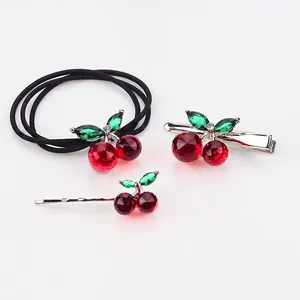 Épingle à Cheveux Cerise en Cristal Doux Élastique à Cheveux Pince à Bec de Canard Alliage de Zinc Thème Fruit Accessoires Femme