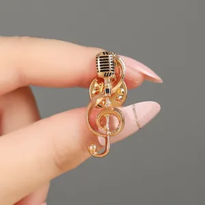 Spilla a Forma di Microfono e Chiave di Violino Tema Musicale in Lega di Zinco Smaltata Oro Argento Regalo per Amanti Musica
