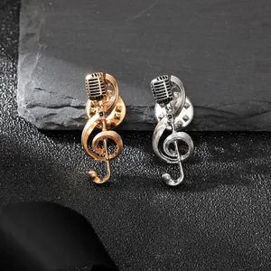 Spille creative a forma di nota musicale e microfono in oro e argento per abiti e borse