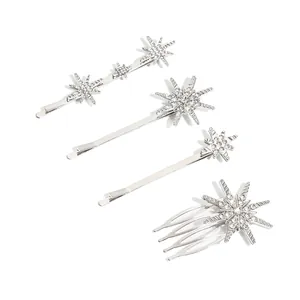 4-teiliges silbernes Haarspangen-Set mit Strass-Sternen für elegantes Haarstyling