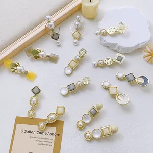 French Vintage Gold Geometric Hair Clip For Women Elegant Faux Artificial Pearl Resin Cat Eye Stone Duckbill Clip Fashion Hair Accessories