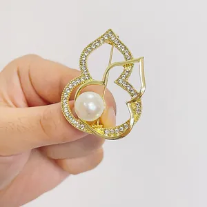 Broche Élégante en Alliage de Zinc Forme de Calebasse Avec Strass et Künstliche Perle Broche Vintage de Luxe Cadeau Bijoux Femme