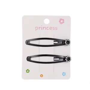 Juego de dos pinzas para el cabello BB de metal negro con dijes de flores de diamantes