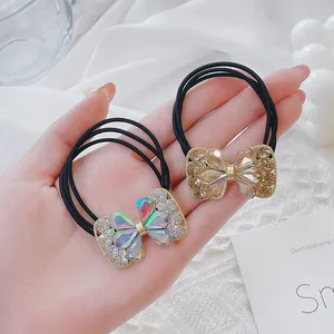 Koreanischer Stil Eleganter Strass Schleife Haarseil Hohe Elastizität Haargummi Für Damen Künstlicher Kristall Haarschmuck
