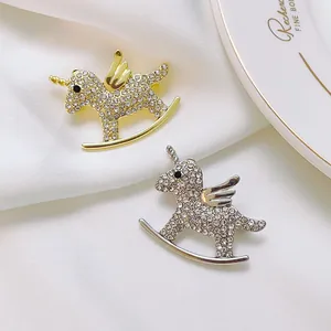 Cute unicorn brooch with sparkling crystals in gold and silver finish for women