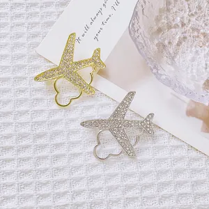 Broche Avion en Strass Minimaliste Avec Nuage Cœur Alliage de Zinc Or Argent Petit Bijou pour Femme Accessoire de Costume Robe