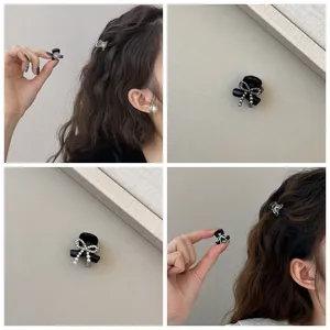 Vintage Rhinestone Bow Knot Mini Hair Claw Clip For Women Elegant Acetate Hair Shark Clip Faux Artificial Pearl Tassel Hair Accessories