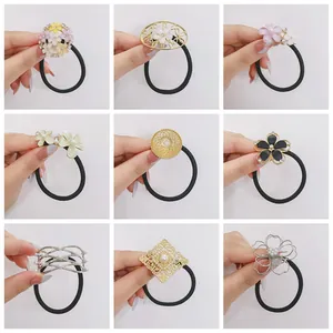Élastiques à Cheveux Fleur Strass Bandes de Caoutchouc Haute Élasticité Anneaux de Cheveux Floraux Élégants Faux Künstliche Perle Accessoires de Cheveux Femme