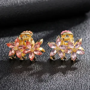 Pince à Cheveux Fleur en Alliage Élégante Petites Barrettes en Cristal Strass Plaqué Or Pince Requin Florale Accessoires Cheveux Femme Fille