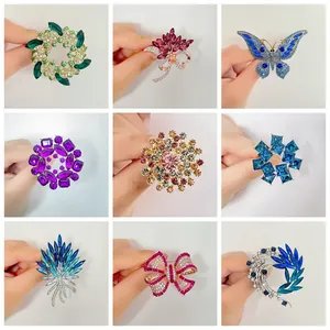 Broche Elegante Con Cristales Para Mujer Aleación De Zinc Diamantes De Imitación Flor Mariposa Lazo Corsage Para Cuello De Chaqueta De Traje Joyería De Moda Regalo