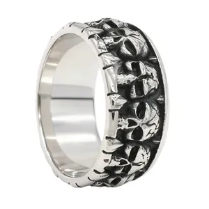 Retro Stainless Steel Skull Head Ring For Men Punk Gothic Distressed Band Finger Ring Fashion Jewelry Accessories Gift