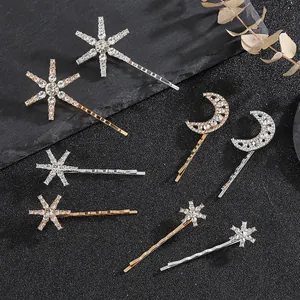 Mode Zinklegierung Funkelnde Strass Stern Mond Haarklammer Set Für Damen Elegant Gold Silber Haarnadeln Kopfschmuck Schmuck Geschenk