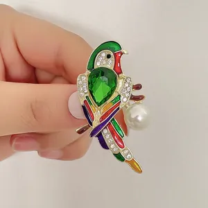 Alloy Parrot Brooch Colorful Enamel Bird Pin With Artificial Gemstone Rhinestone Imitation Artificial Pearl For Women Jewelry