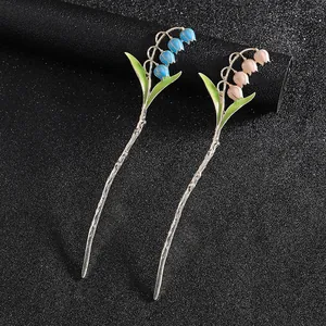 Eleganter Maiglöckchen Haarstab Neuer Chinesischer Stil Legierung Emaille Floral Haarschmuck Für Damen Retro Zweig Hanfu Accessoire